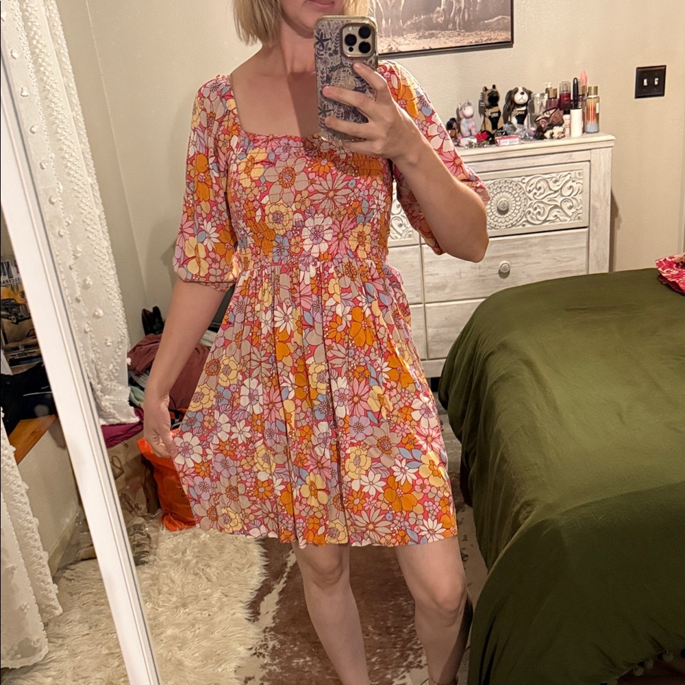 Velvet Torch Floral Mini Dress - Pink and Orange